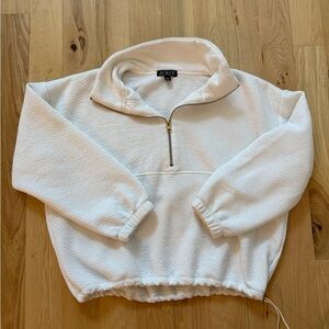 J Crew Terry Half -Zip Pointelle White Sweatshirt Drawstring Size S